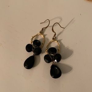 Dangling Earrings with Black Stones